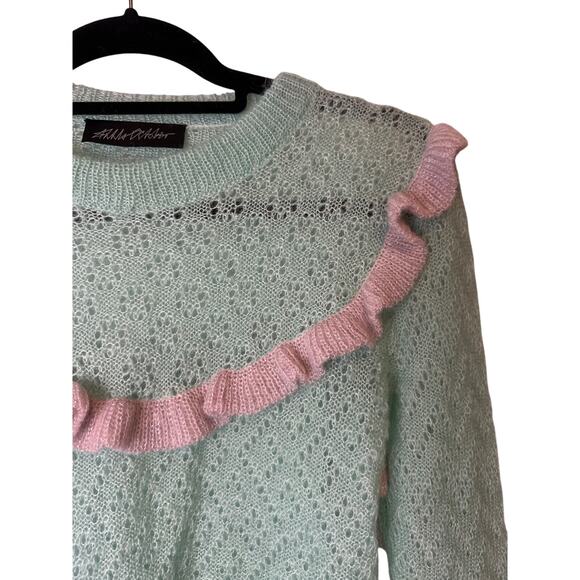 RARE Anna October Mint Green Pink Ruffle Wool Blend Sweater Size Small - Picture 7 of 11